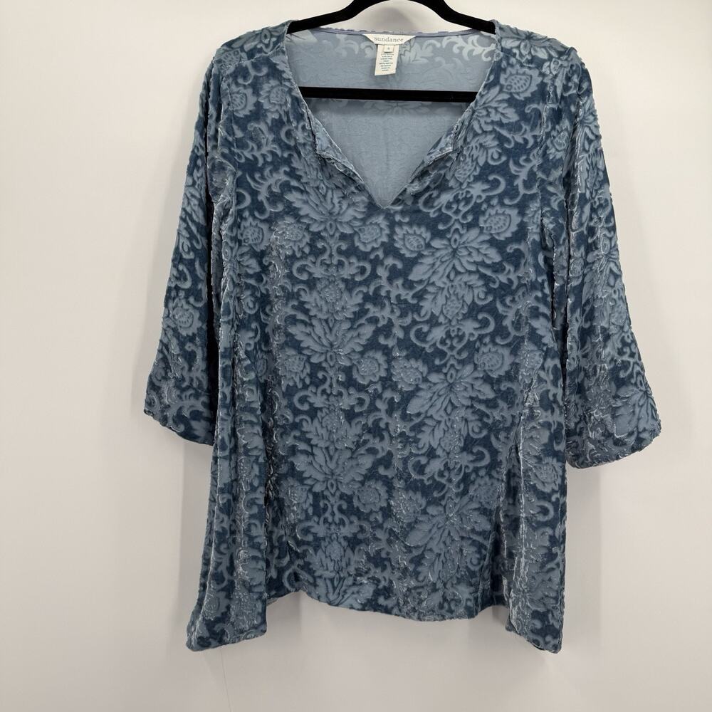 Sundance Top Womens Small Blue Velvet Burnout Silk Blend Boho Semi Sheer